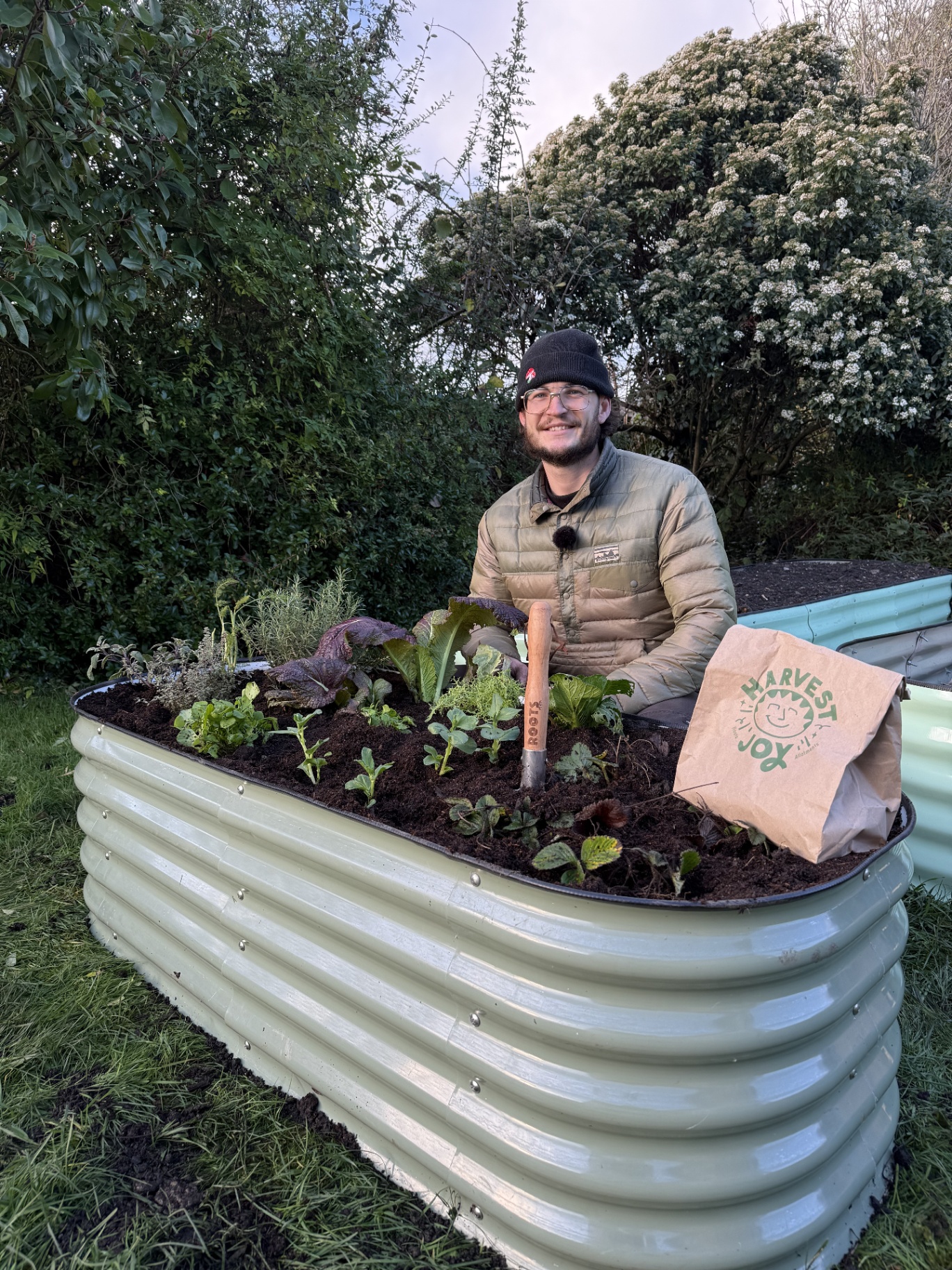 Founder planting vegetables in YIMBY raised bed